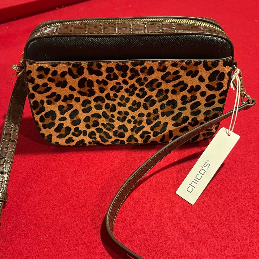 NWT Chico’s Cheetah Crossbody with two interchangeable straps
